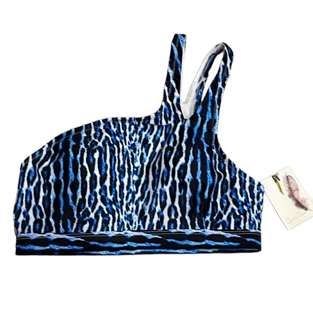 Jessica Simpson Navy Animal Safari One Shoulder Bikini Swim Top NEW